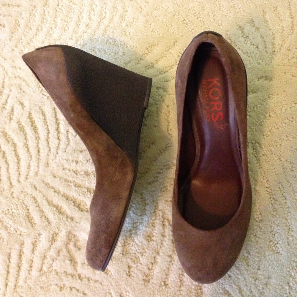 8.5 Michael Kors Brown Suede Heels Wedges Pumps 